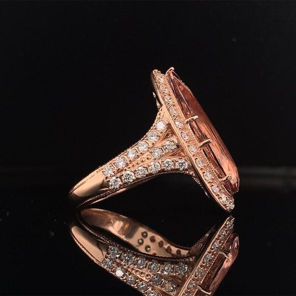 Morganite Diamond Ring – 14k Gold, 6.91 TCW | Certified  Morganite Diamond Ring 14 KT 6.91 TCW Certified $5,950 016633